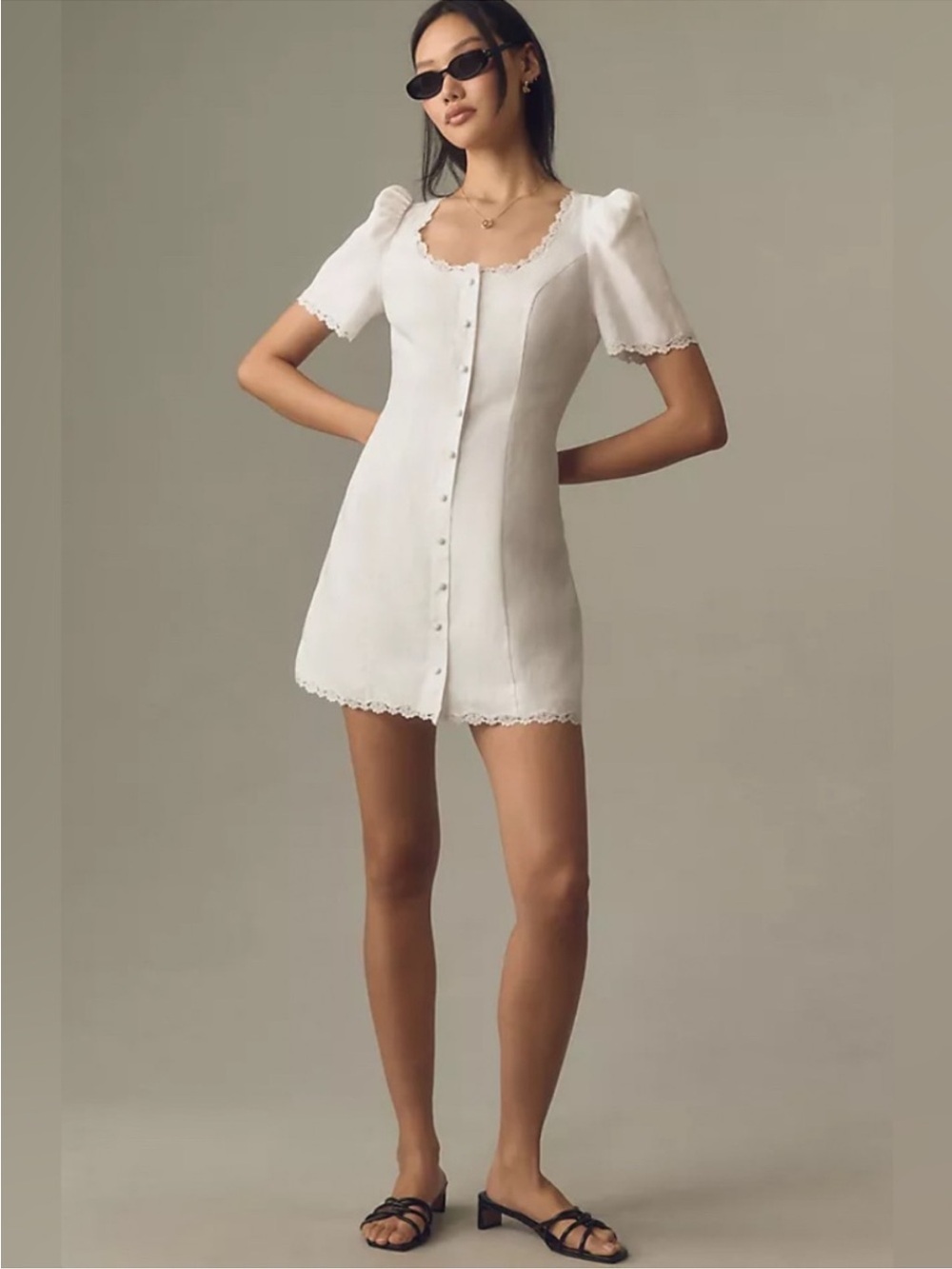 NWT Size 6 Reformation Evianna Linen Mini Dress White Puff Sleeve Dress